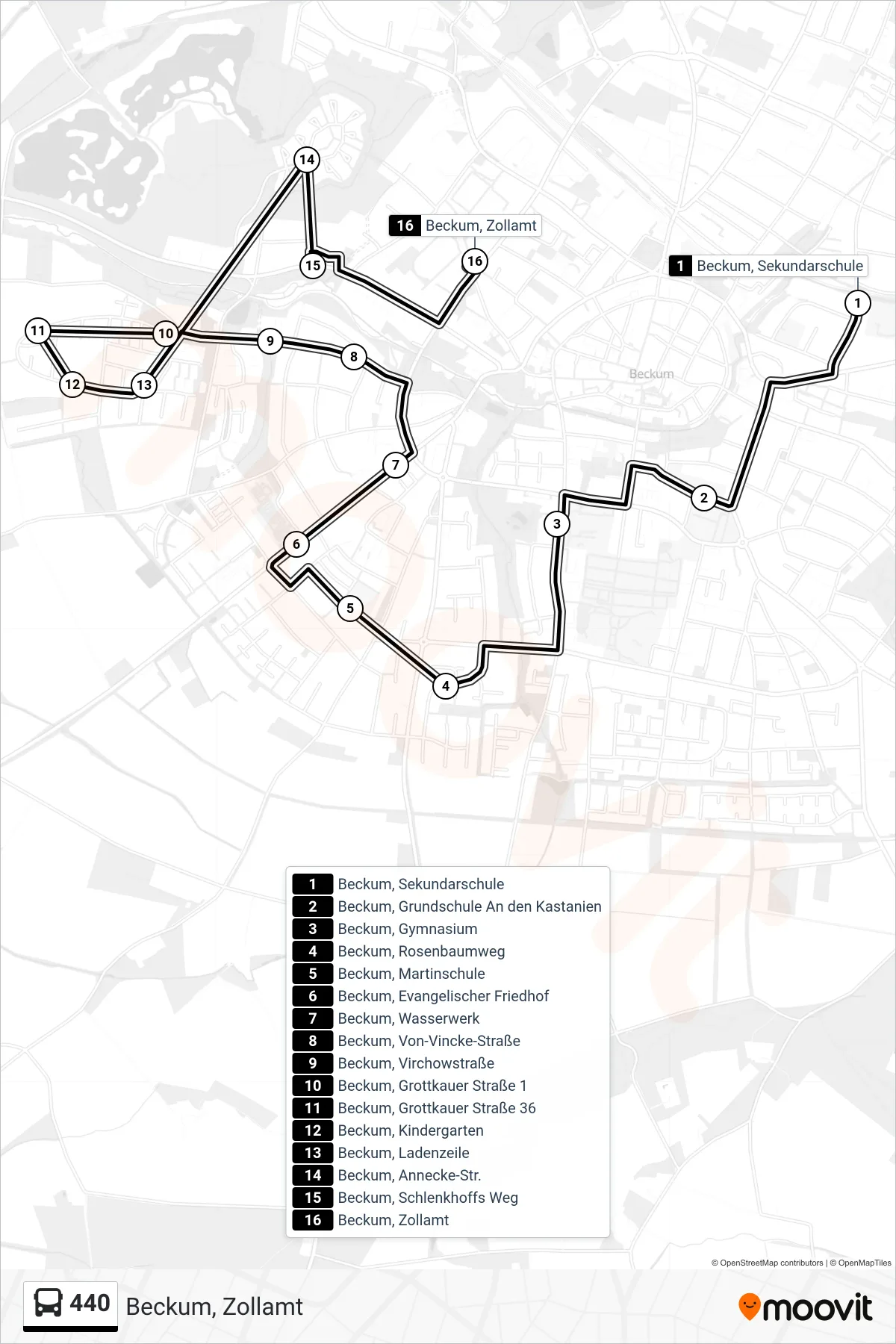 440 bus Line (Beckum, Zollamt) route and stops on a map