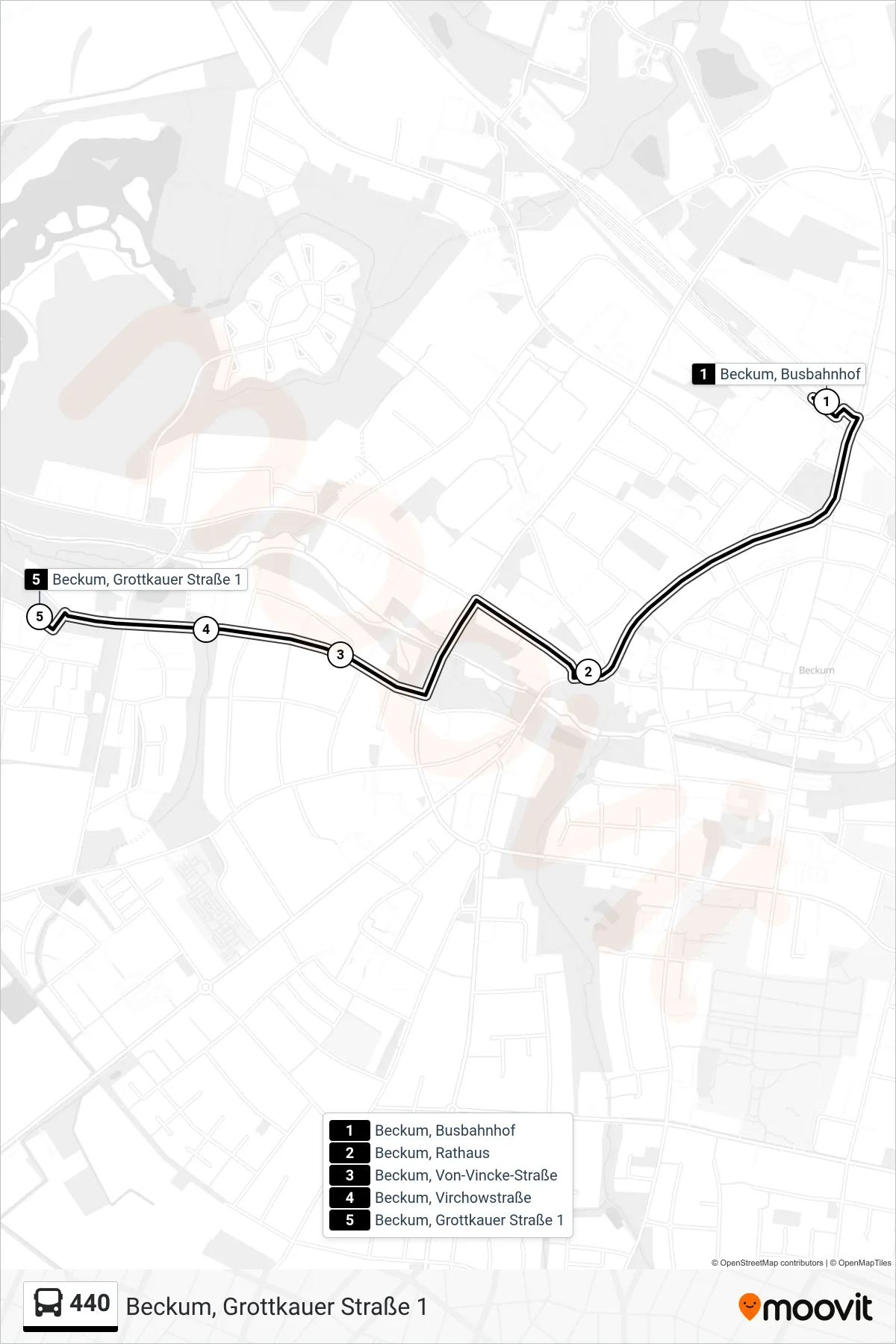 440 bus Line (Beckum, Grottkauer Straße 1) route and stops on a map