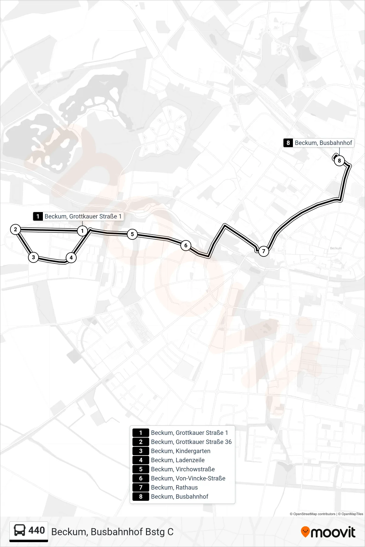 440 bus Line (Beckum, Busbahnhof Bstg C) route and stops on a map