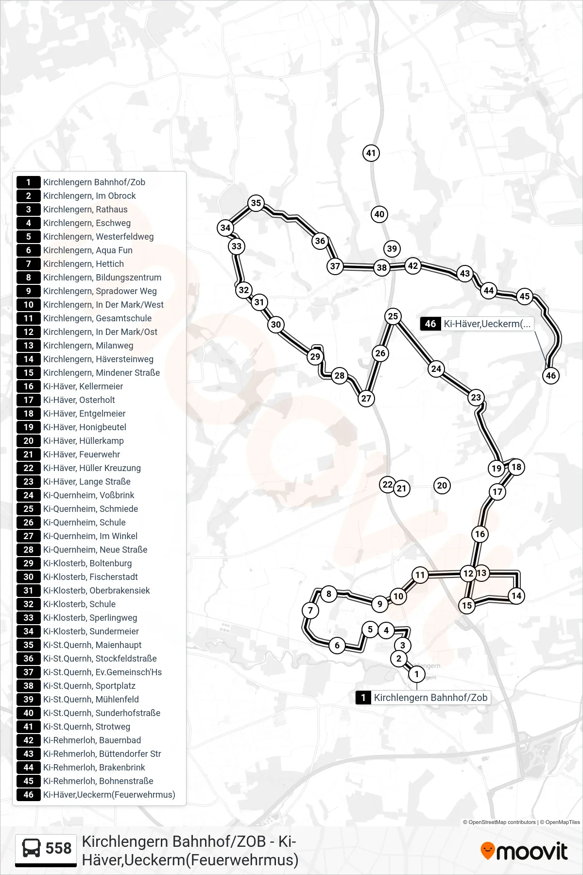 558 bus Line (Ki-Häver,Ueckerm(Feuerwehrmus)) route and stops on a map