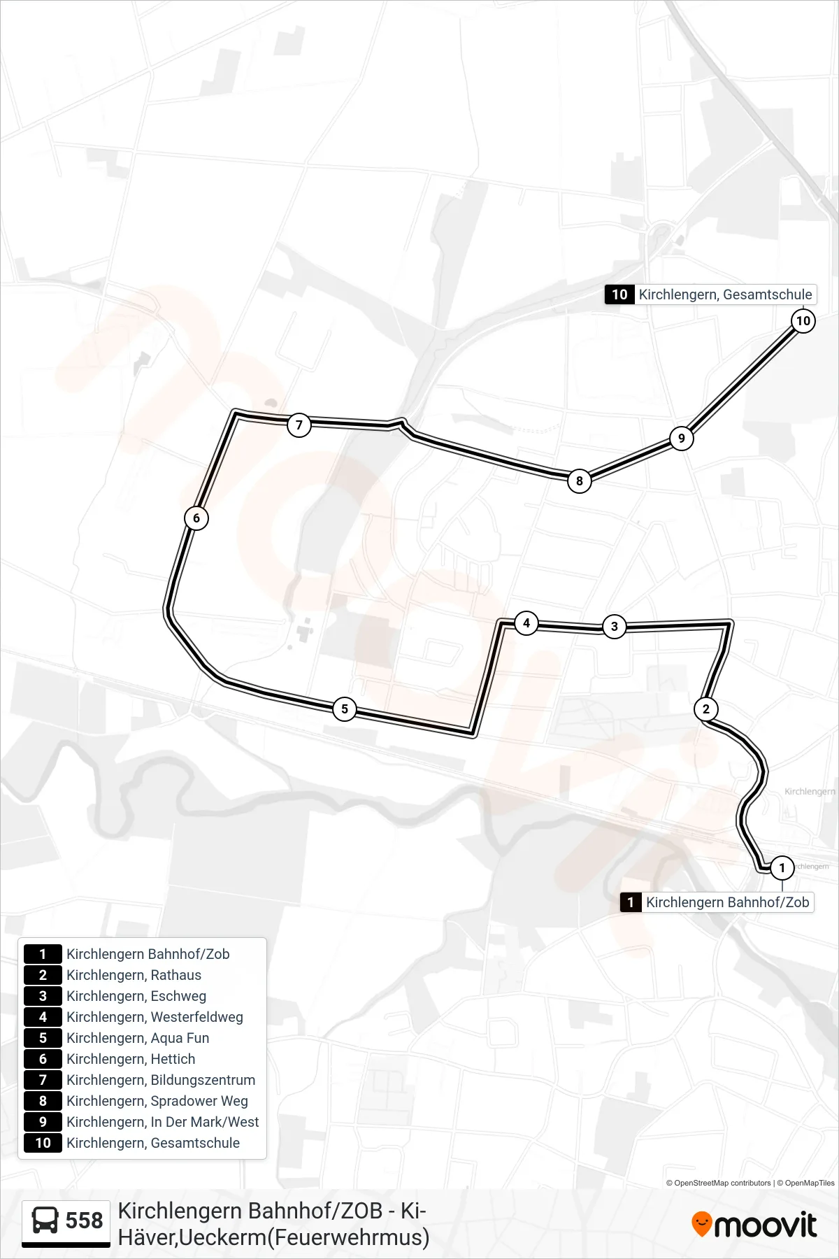 558 bus Line (Kirchlengern, Gesamtschule) route and stops on a map