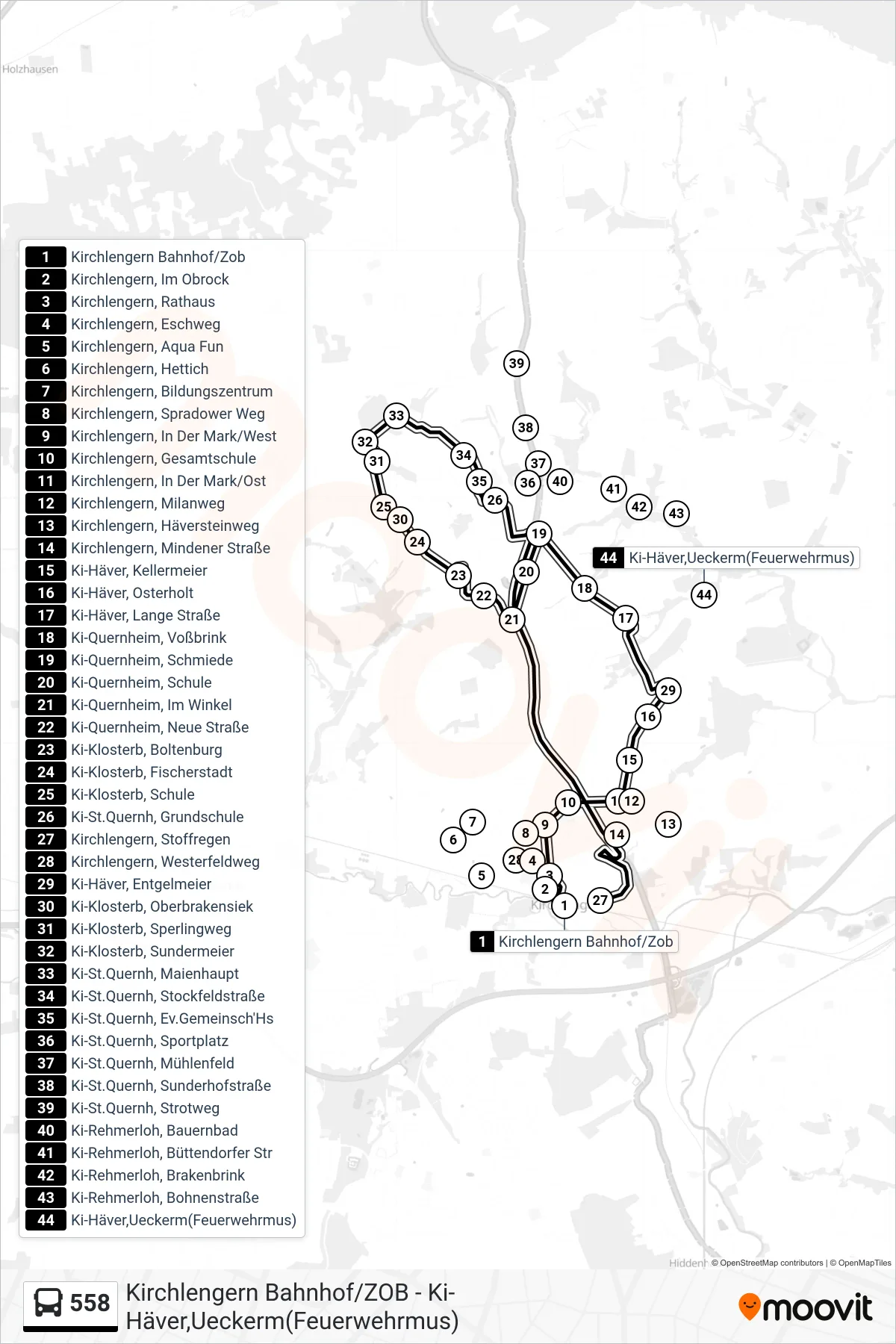 558 bus Line (Kirchlengern, Stoffregen) route and stops on a map