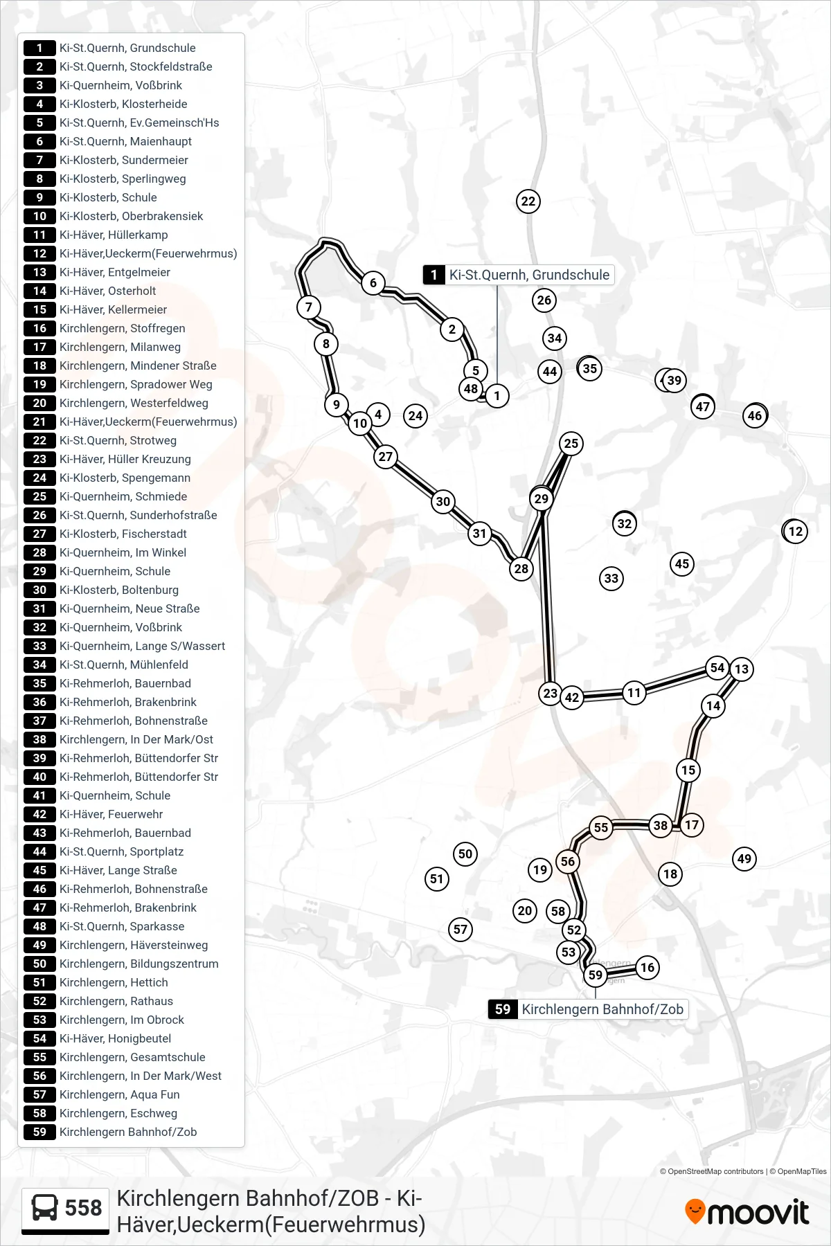 558 bus Line (Kirchlengern, Stoffregen) route and stops on a map