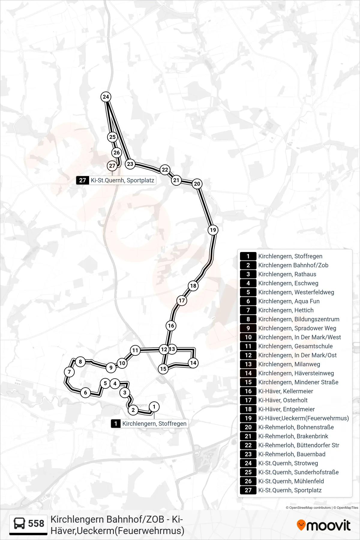 Linie 558 (Bus) Richtung Ki-St.Quernh, Sportplatz: Route und Haltestellen auf der Karte