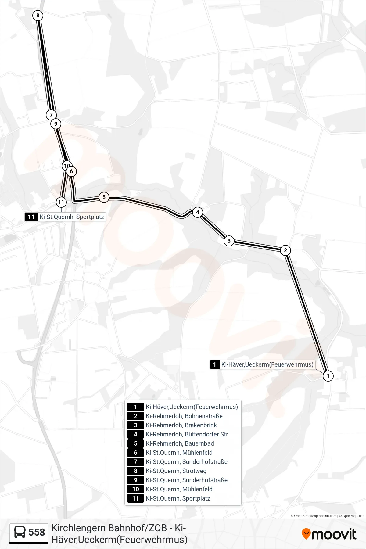 Linie 558 (Bus) Richtung Ki-St.Quernh, Sportplatz: Route und Haltestellen auf der Karte