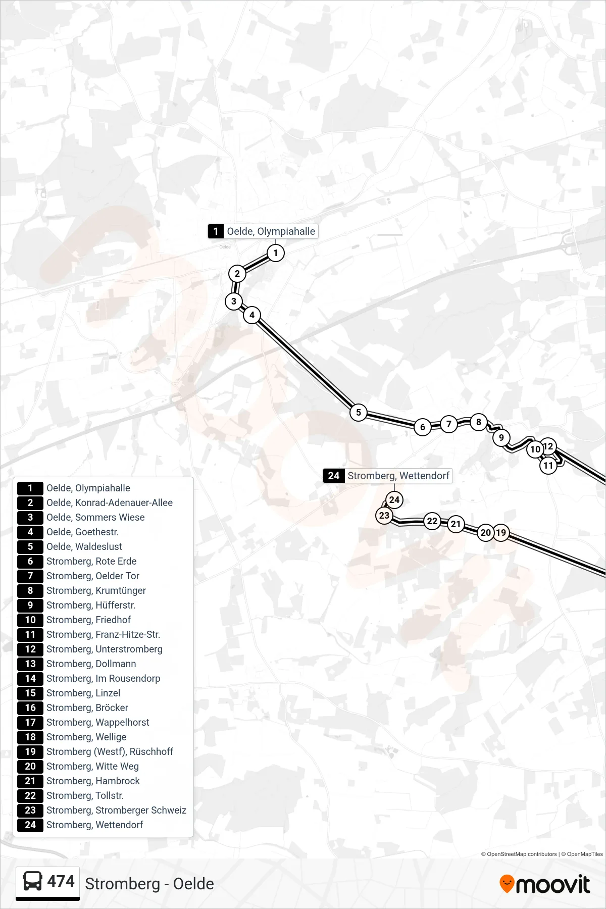 Linie 474 (Bus) Richtung Stromberg, Wettendorf: Route und Haltestellen auf der Karte