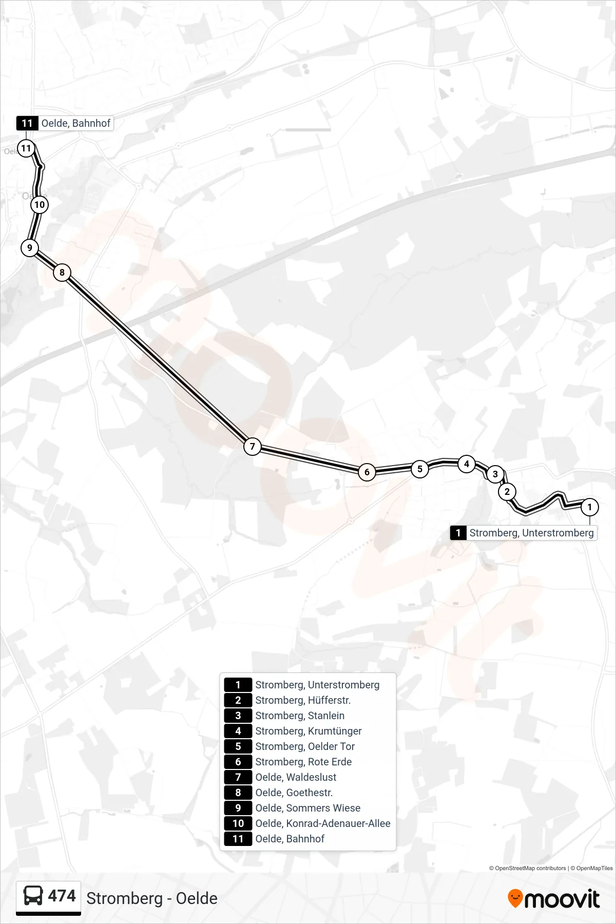 474 bus Line (Oelde, Bahnhof) route and stops on a map