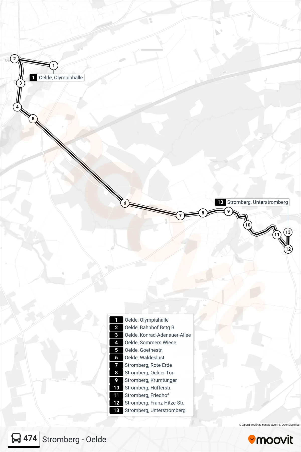 Linie 474 (Bus) Richtung Stromberg, Unterstromberg: Route und Haltestellen auf der Karte