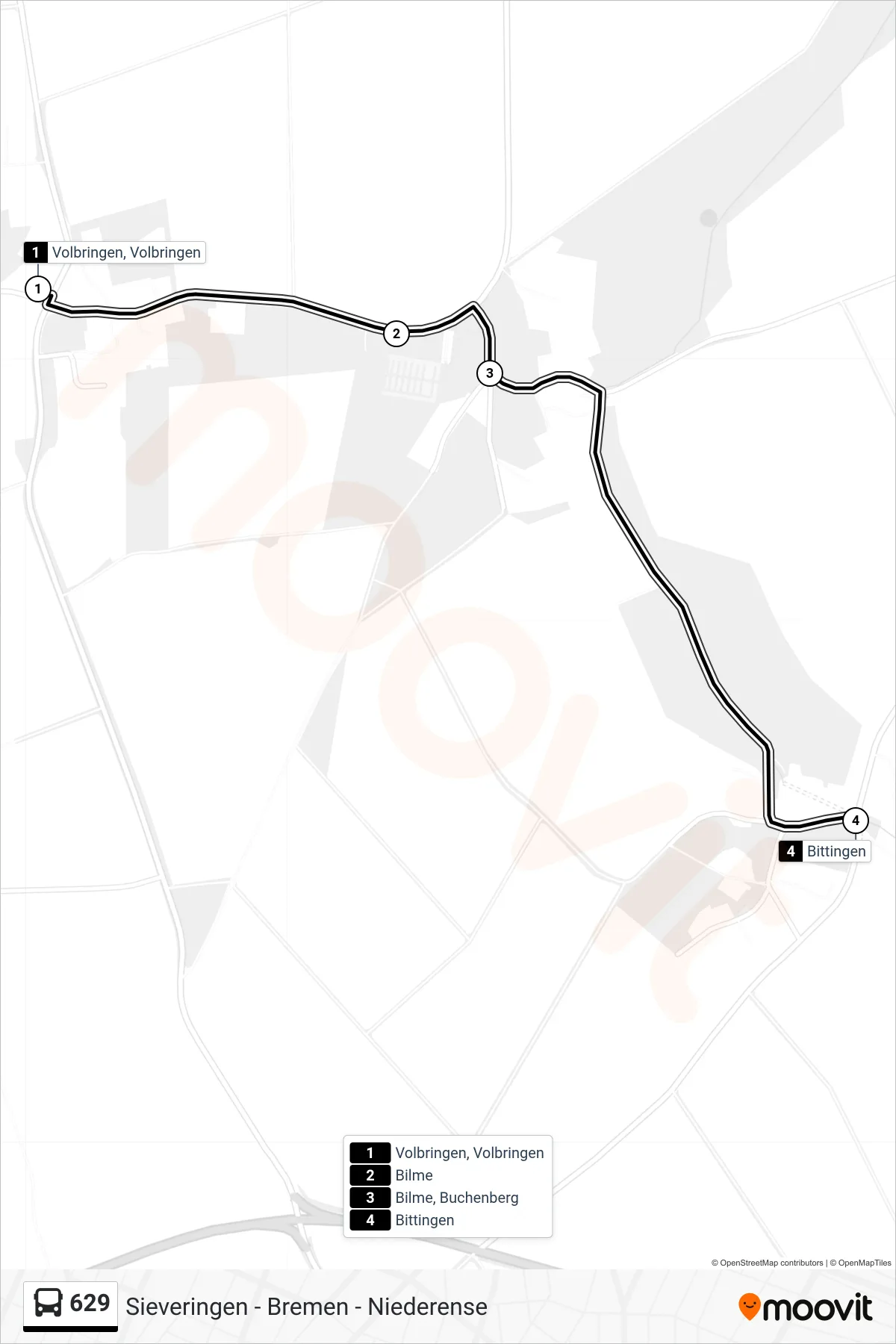 Linie 629 (Bus) Richtung Bittingen: Route und Haltestellen auf der Karte