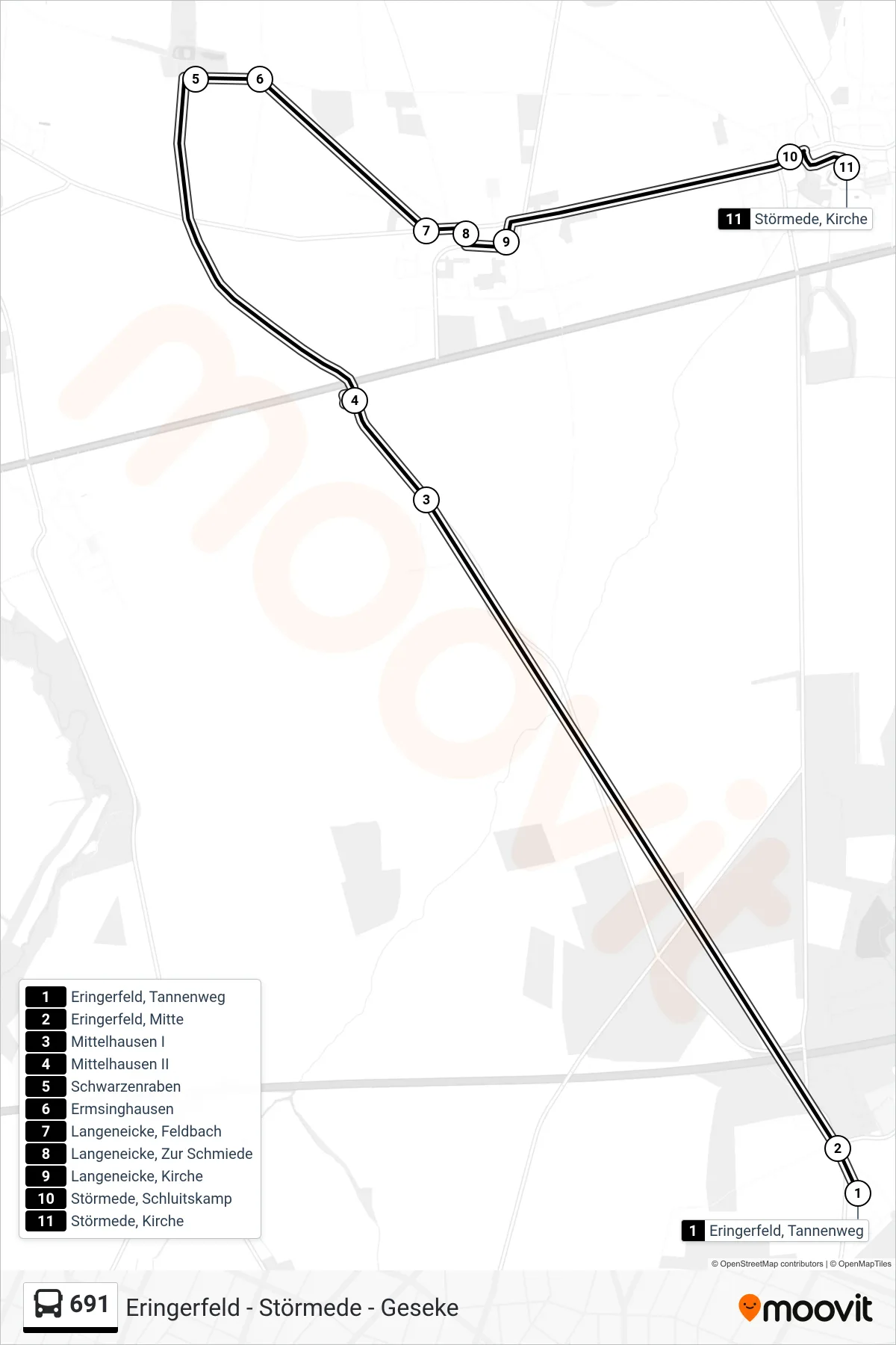 691 bus Line (Störmede, Kirche) route and stops on a map