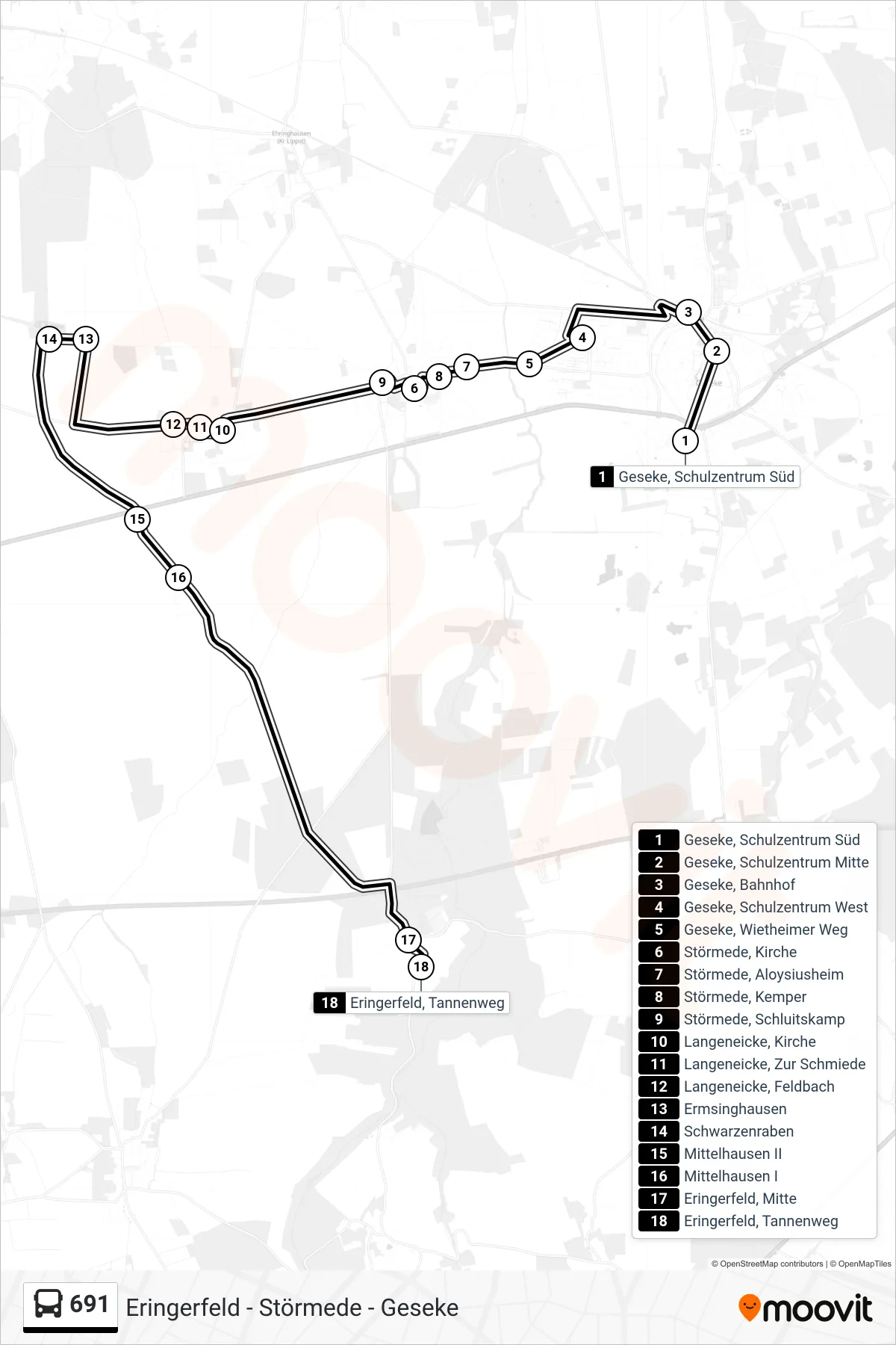 691 bus Line (Eringerf. Ü. Stör) route and stops on a map