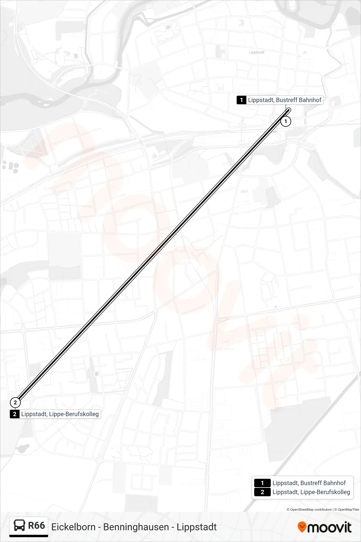 R66 bus Line (Lippstadt, Lippe-Berufskolleg) route and stops on a map