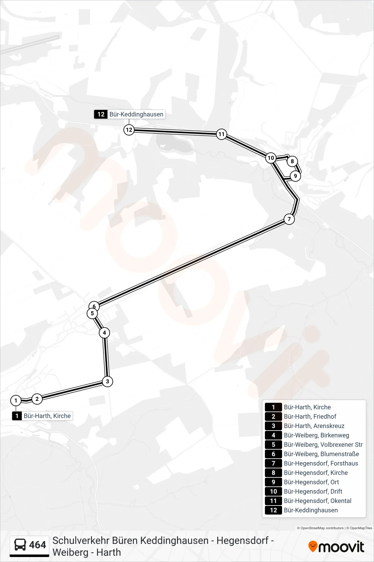 464 bus Line (Bür-Keddinghausen) route and stops on a map