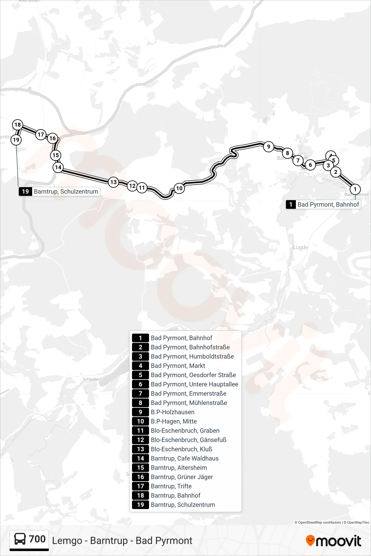 Linie 700 (Bus) Richtung Barntrup, Schulzentrum: Route und Haltestellen auf der Karte