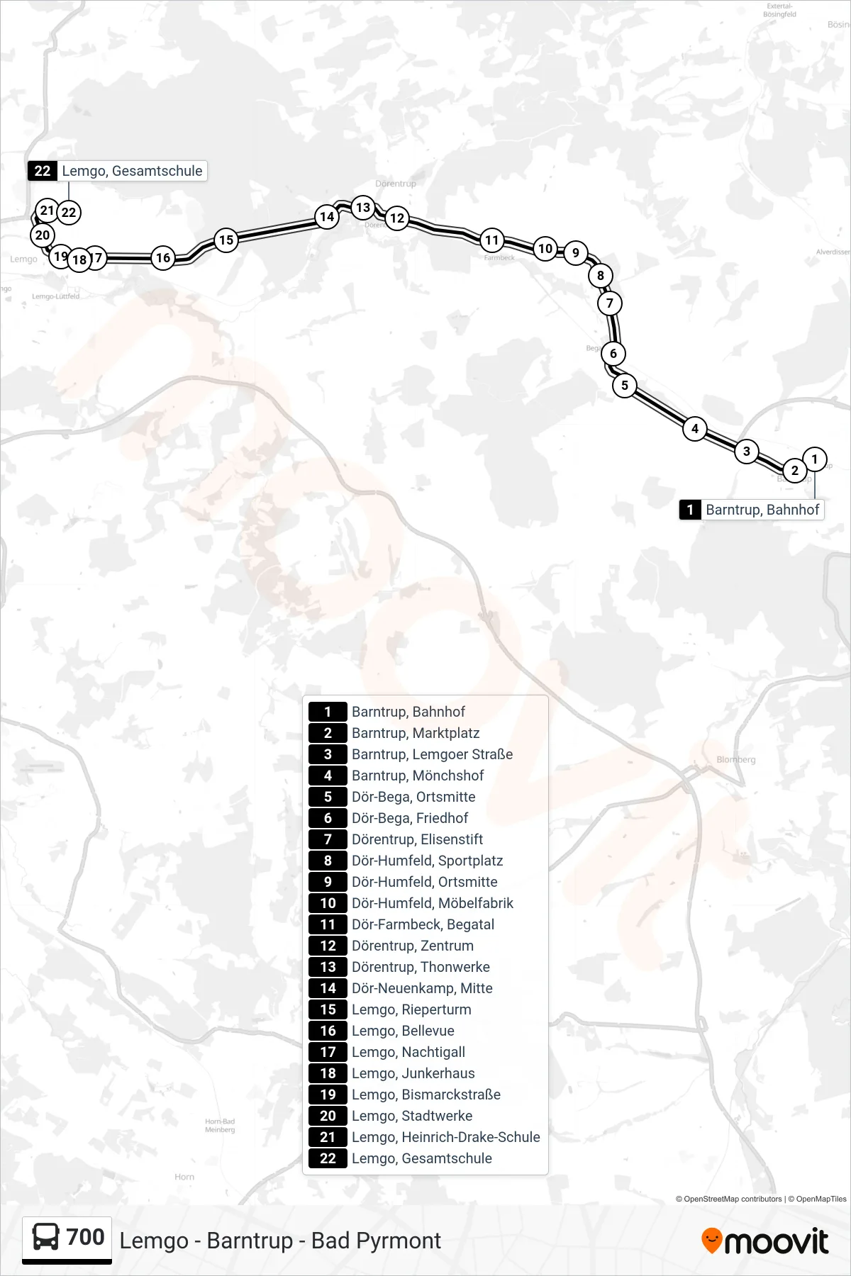 700 bus Line (Lemgo, Gesamtschule) route and stops on a map