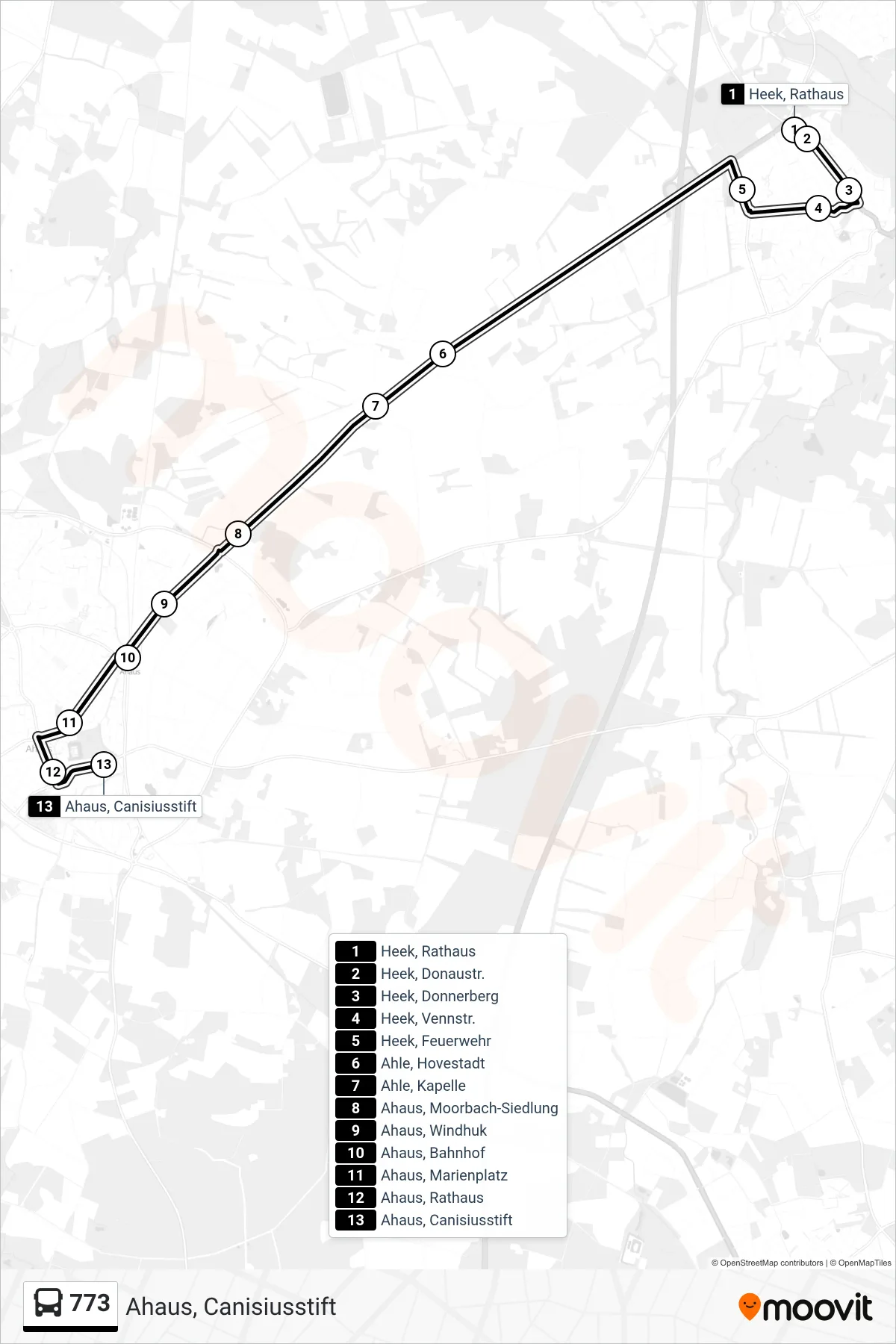 773 bus Line (Ahaus, Canisiusstift) route and stops on a map