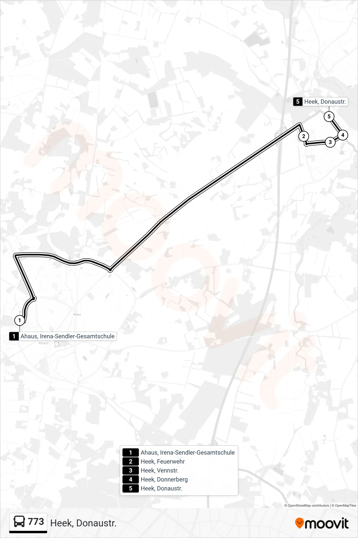 773 bus Line (Heek, Donaustr.) route and stops on a map