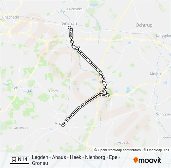 N14 Bus Line Map