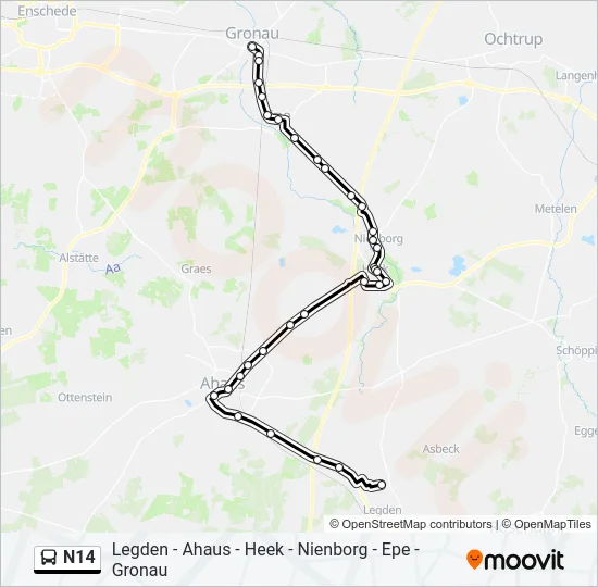 N14 Bus Line Map