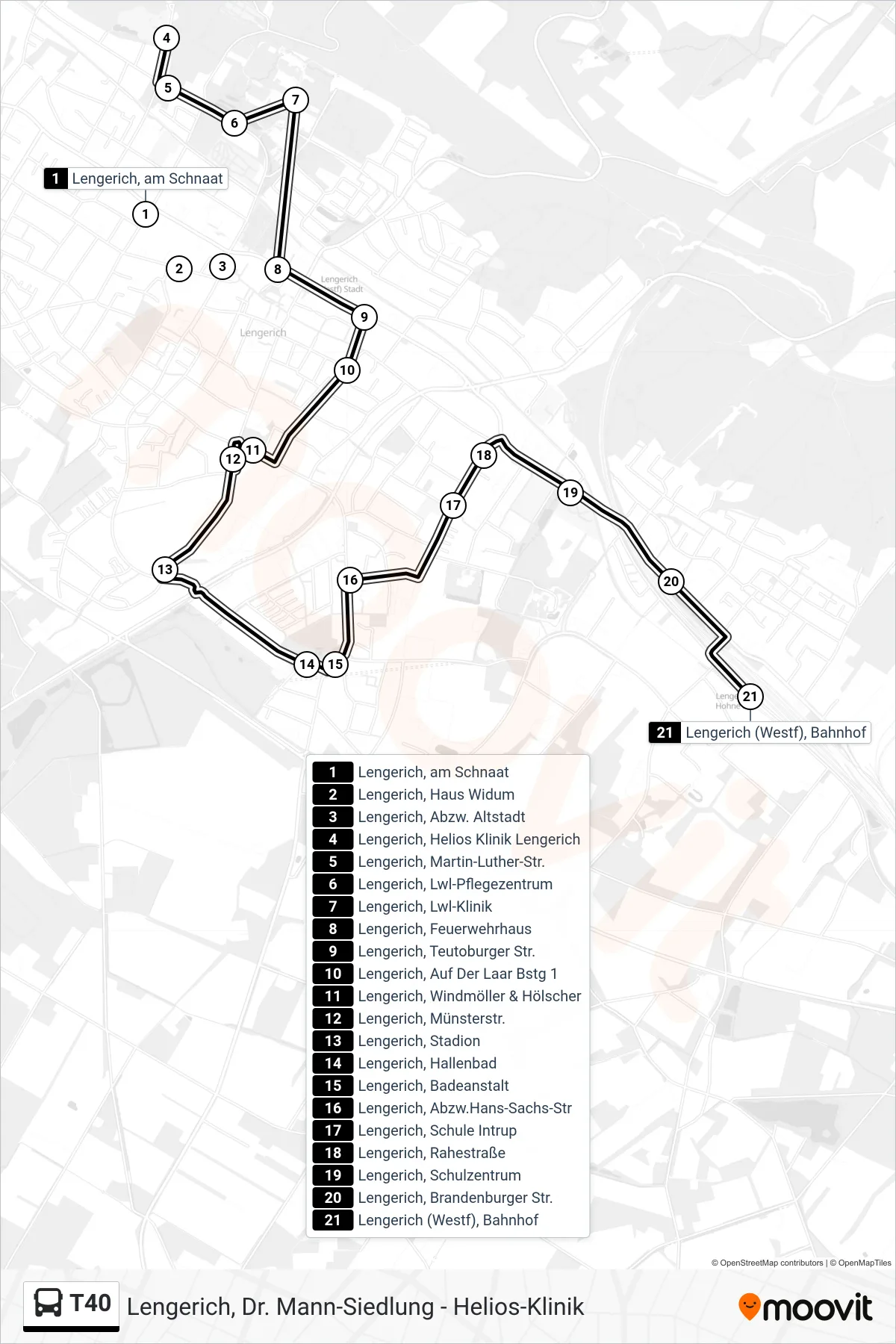 T40 bus Line (Lengerich (Westf), Bahnhof) route and stops on a map