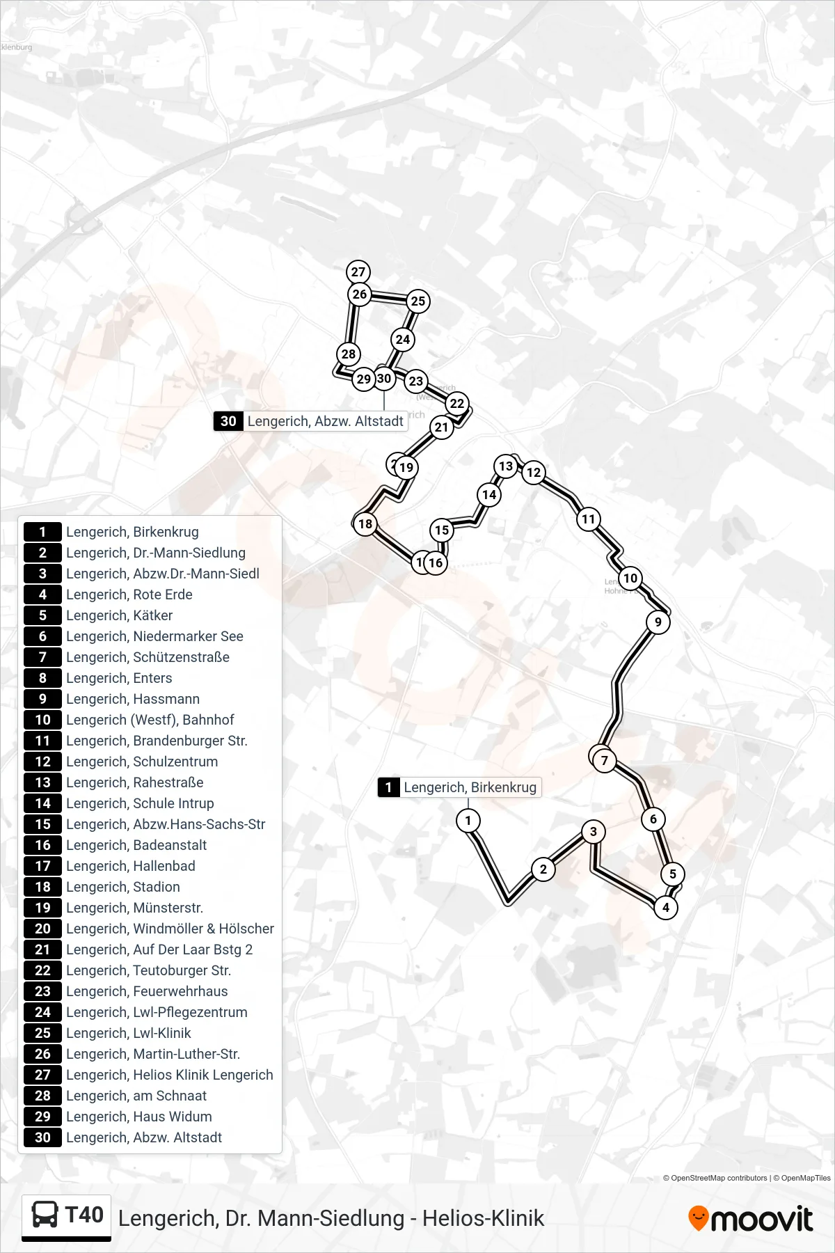T40 bus Line (Lengerich, Abzw. Altstadt) route and stops on a map