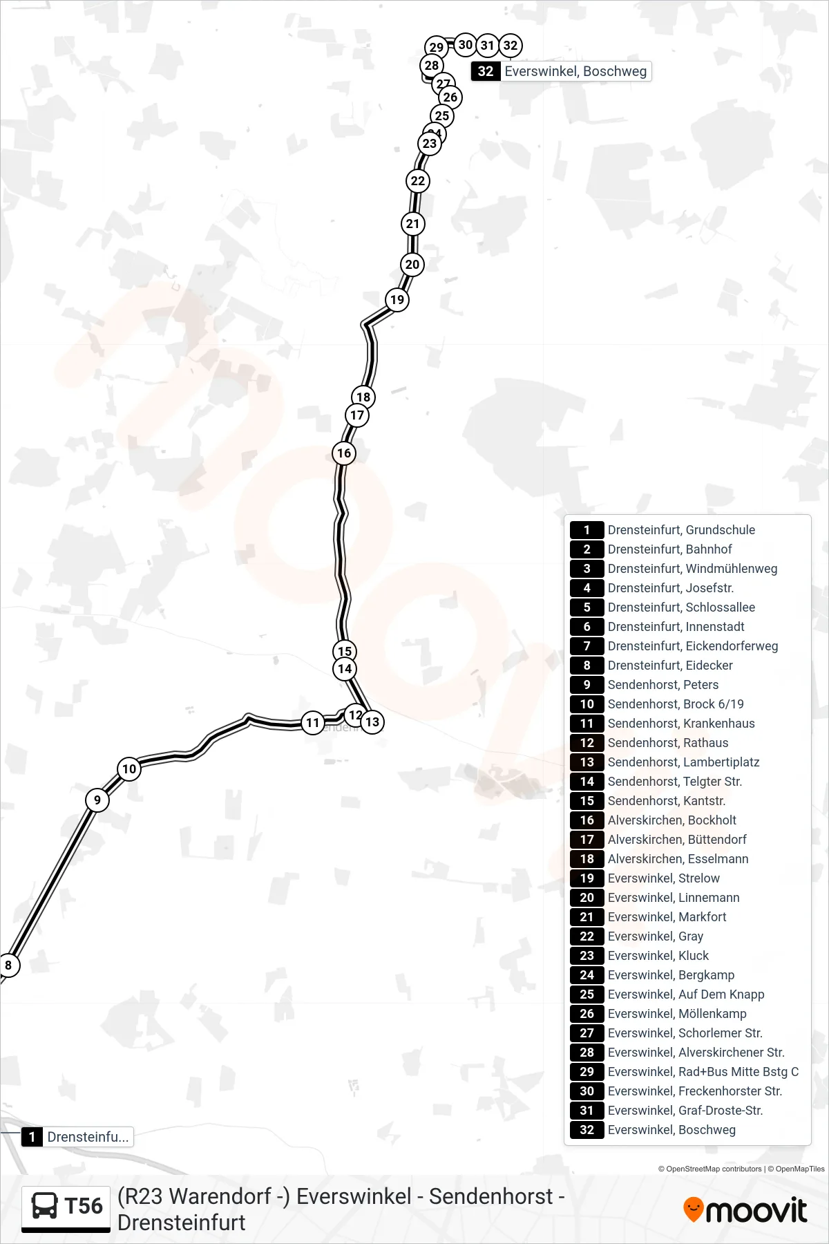 Linie T56 (Bus) Richtung Everswinkel, Boschweg: Route und Haltestellen auf der Karte