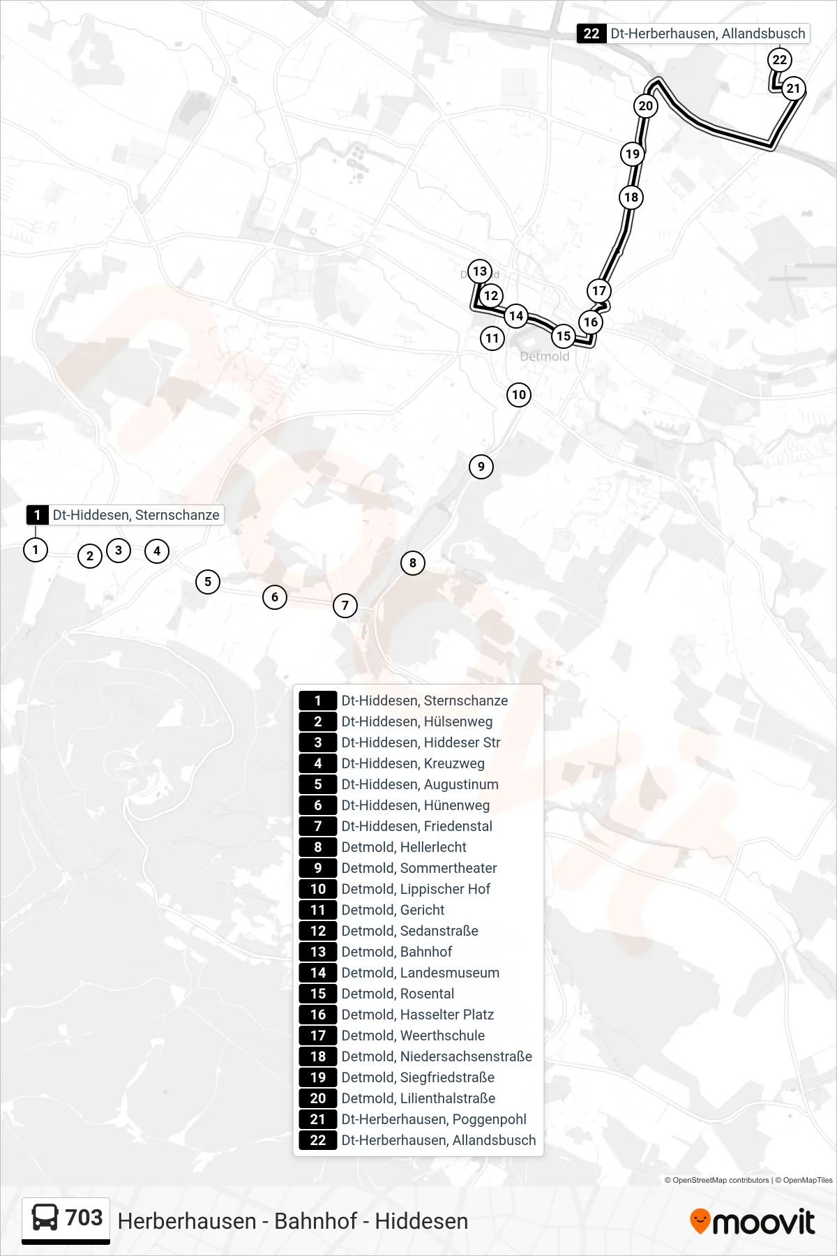 703 bus Line (Herberhausen) route and stops on a map