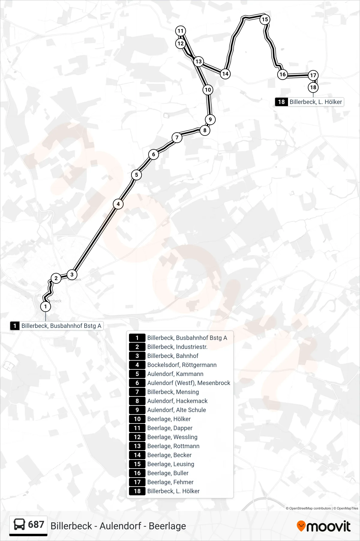 Linie 687 (Bus) Richtung Billerbeck, L. Hölker: Route und Haltestellen auf der Karte