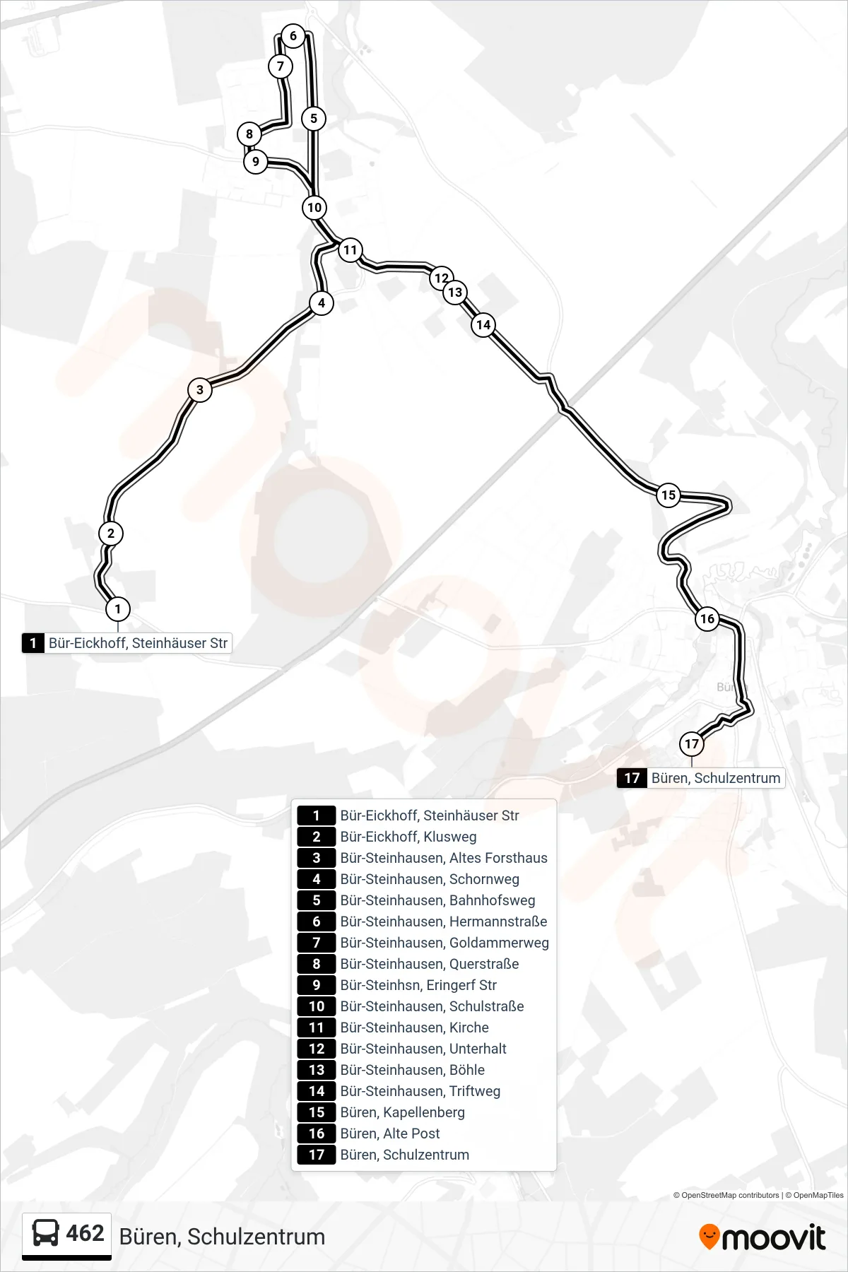 462 bus Line (Büren, Schulzentrum) route and stops on a map