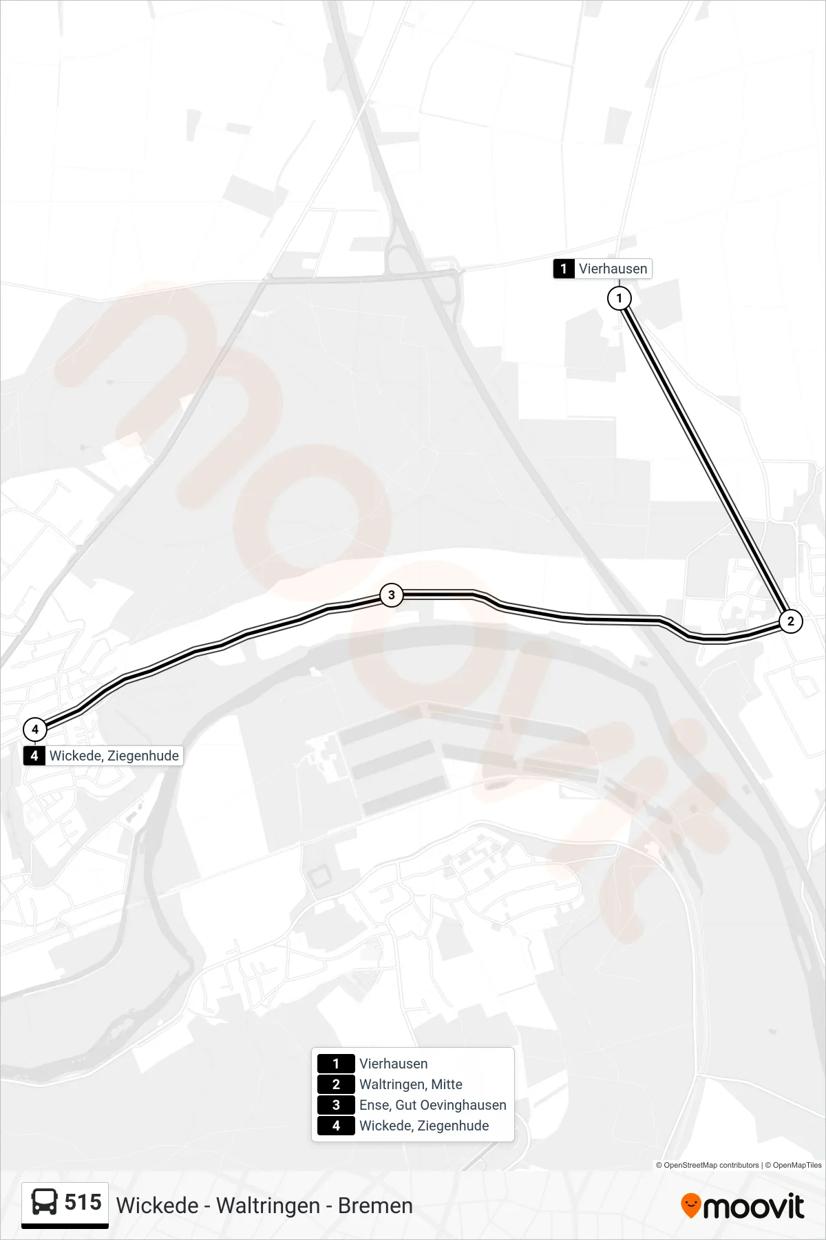 515 bus Line (Wickede, Ziegenhude) route and stops on a map