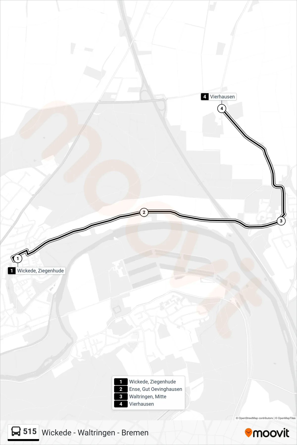 515 bus Line (Vierhausen) route and stops on a map