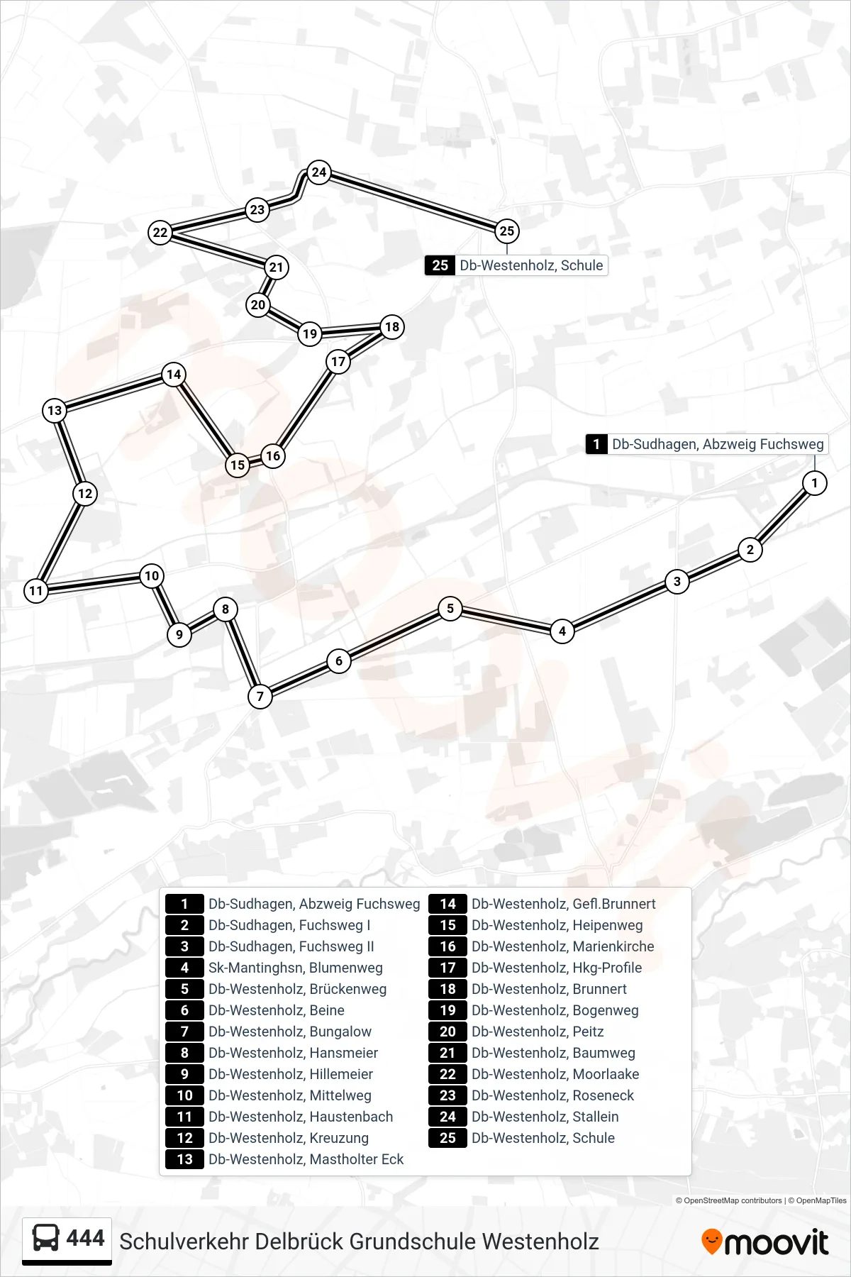 444 bus Line (Db-Westenholz, Schule) route and stops on a map