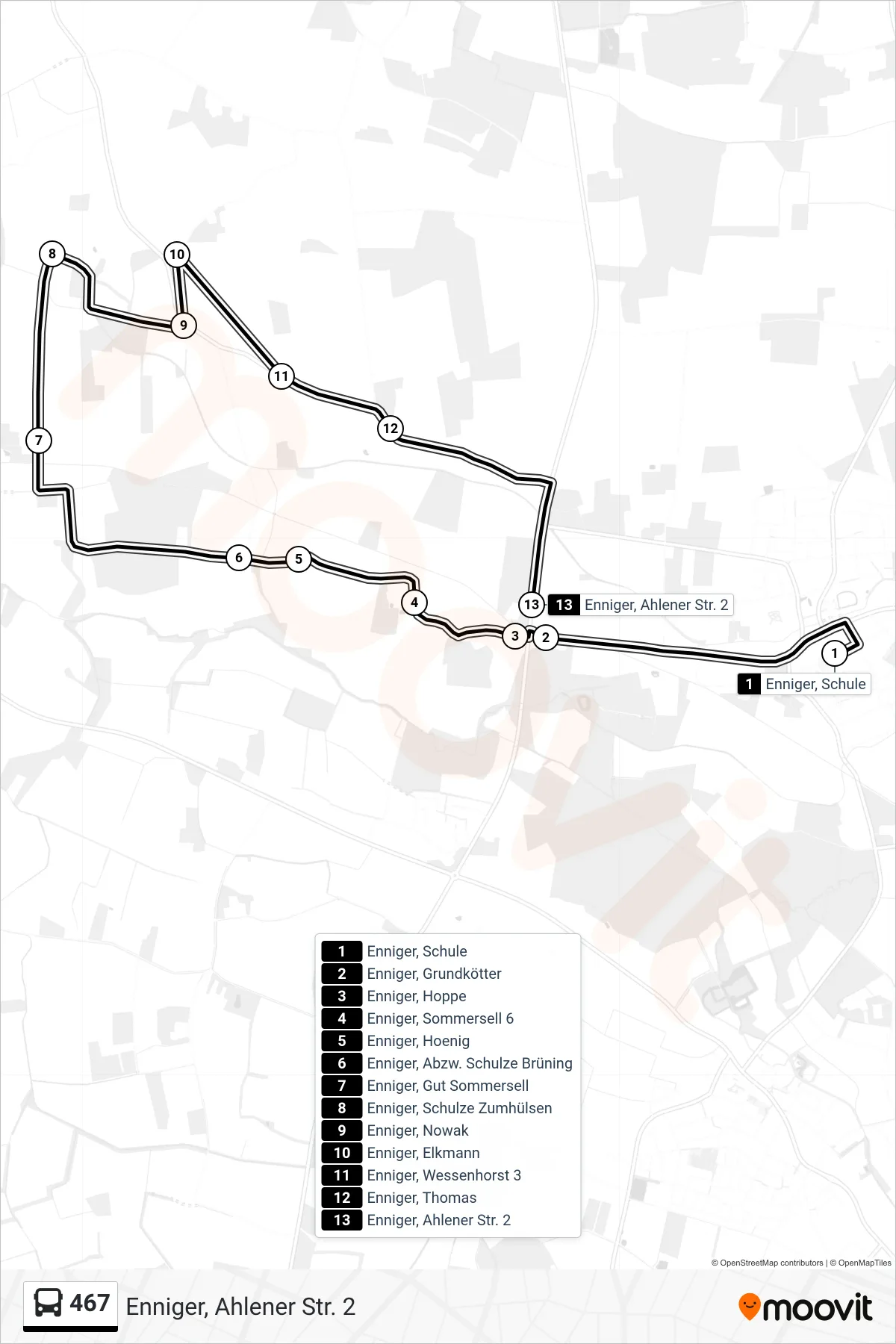 Linie 467 (Bus) Richtung Enniger, Ahlener Str. 2: Route und Haltestellen auf der Karte