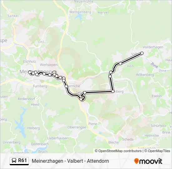 Автобус R61: карта маршрута