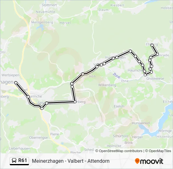 Автобус R61: карта маршрута