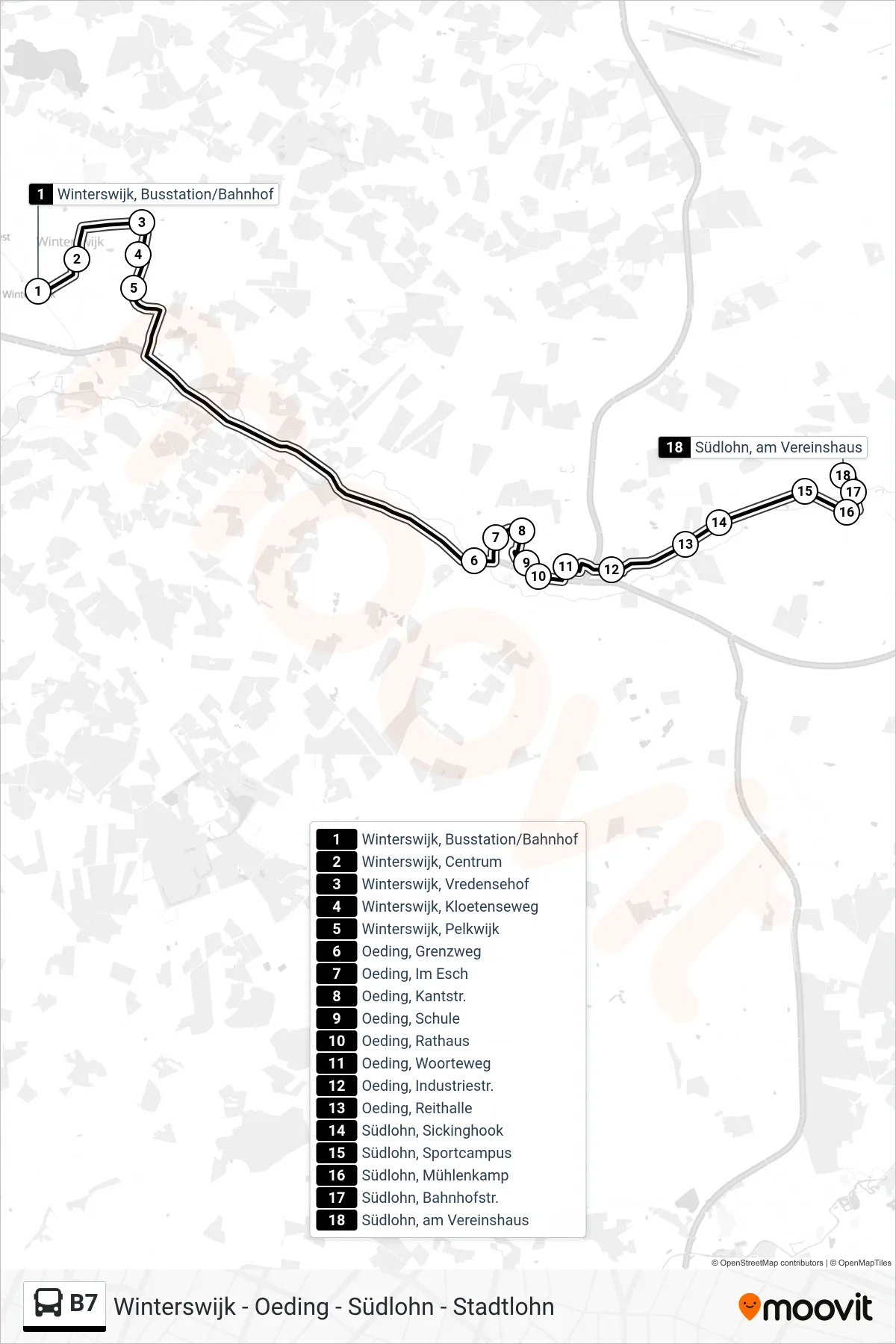 B7 bus Line (Südlohn, am Vereinshaus) route and stops on a map
