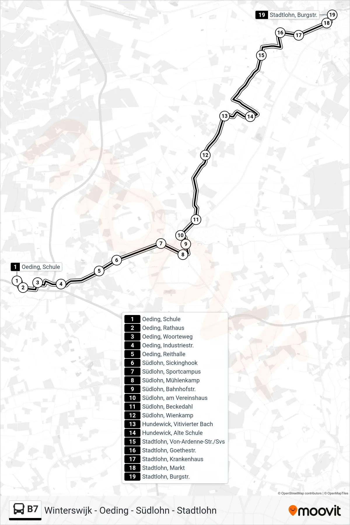 B7 bus Line (Stadtlohn, Burgstr.) route and stops on a map