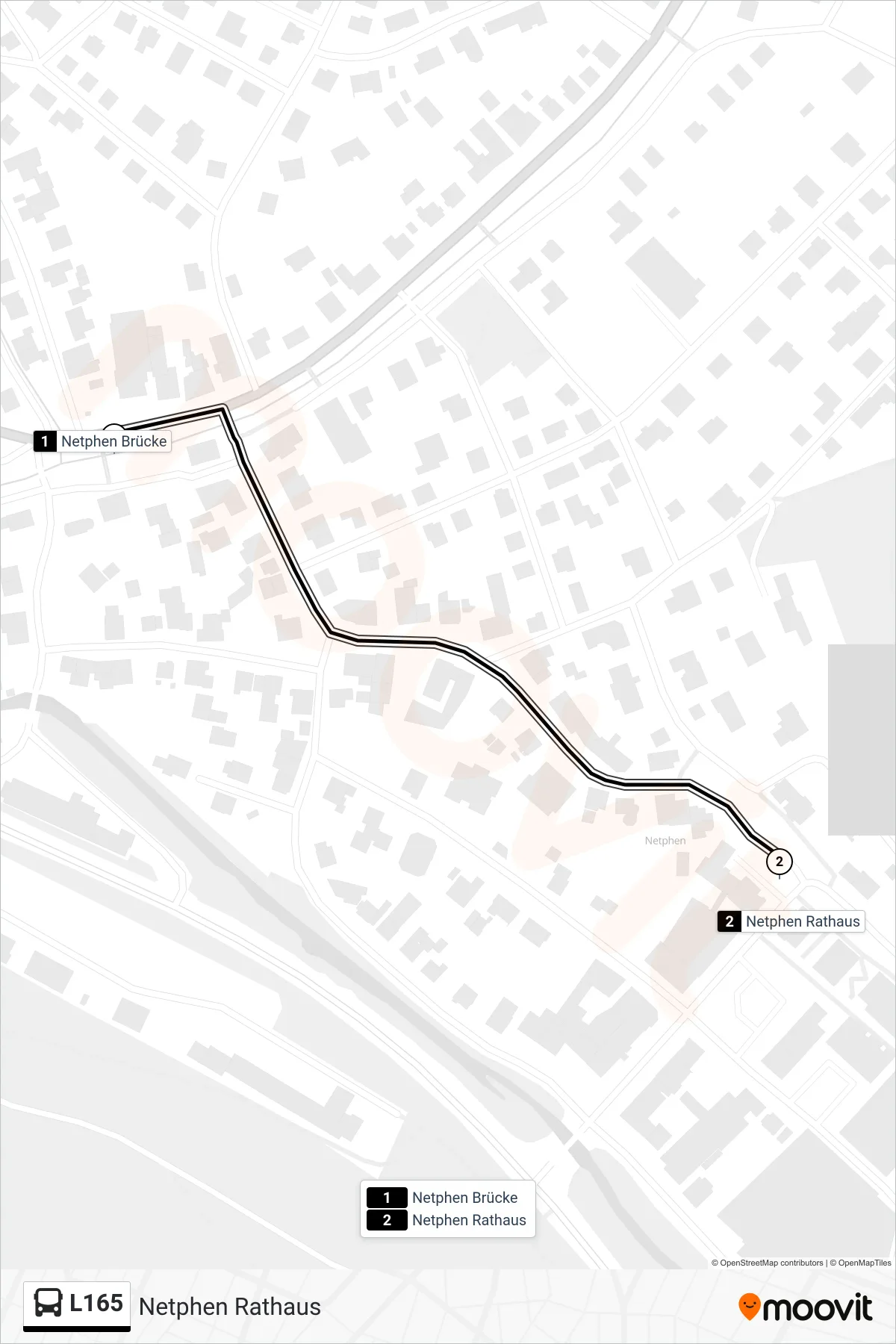 L165 bus Line (Netphen Rathaus) route and stops on a map