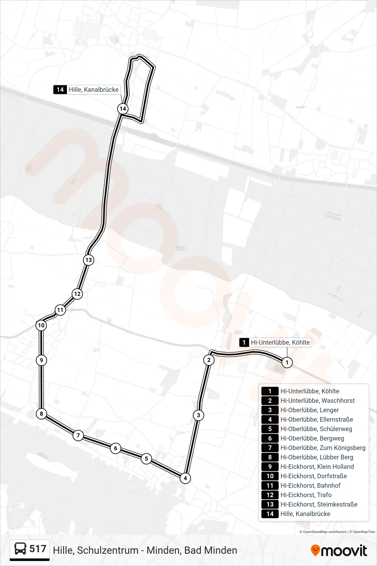 517 bus Line (Espelkamp Zob) route and stops on a map