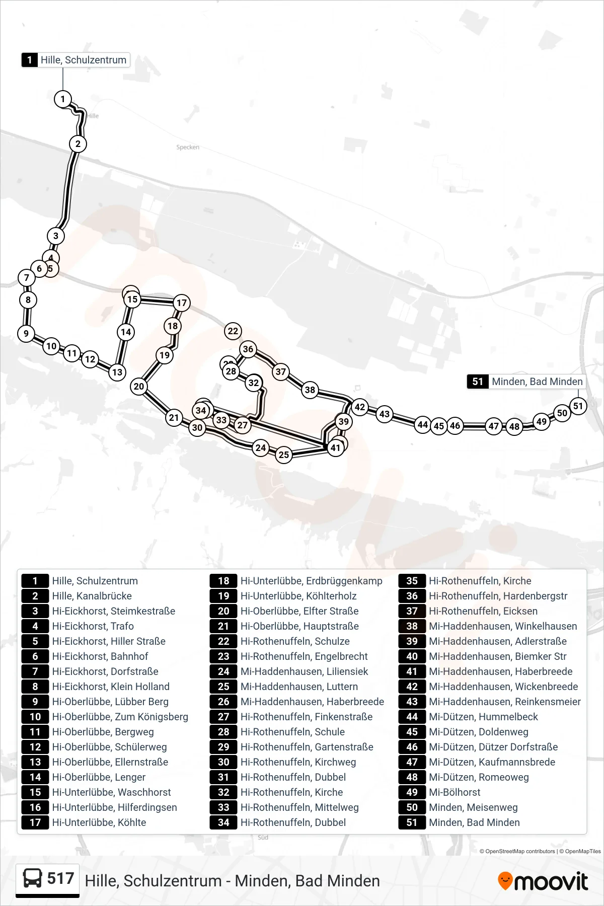 517 bus Line (Minden Bad Minden) route and stops on a map