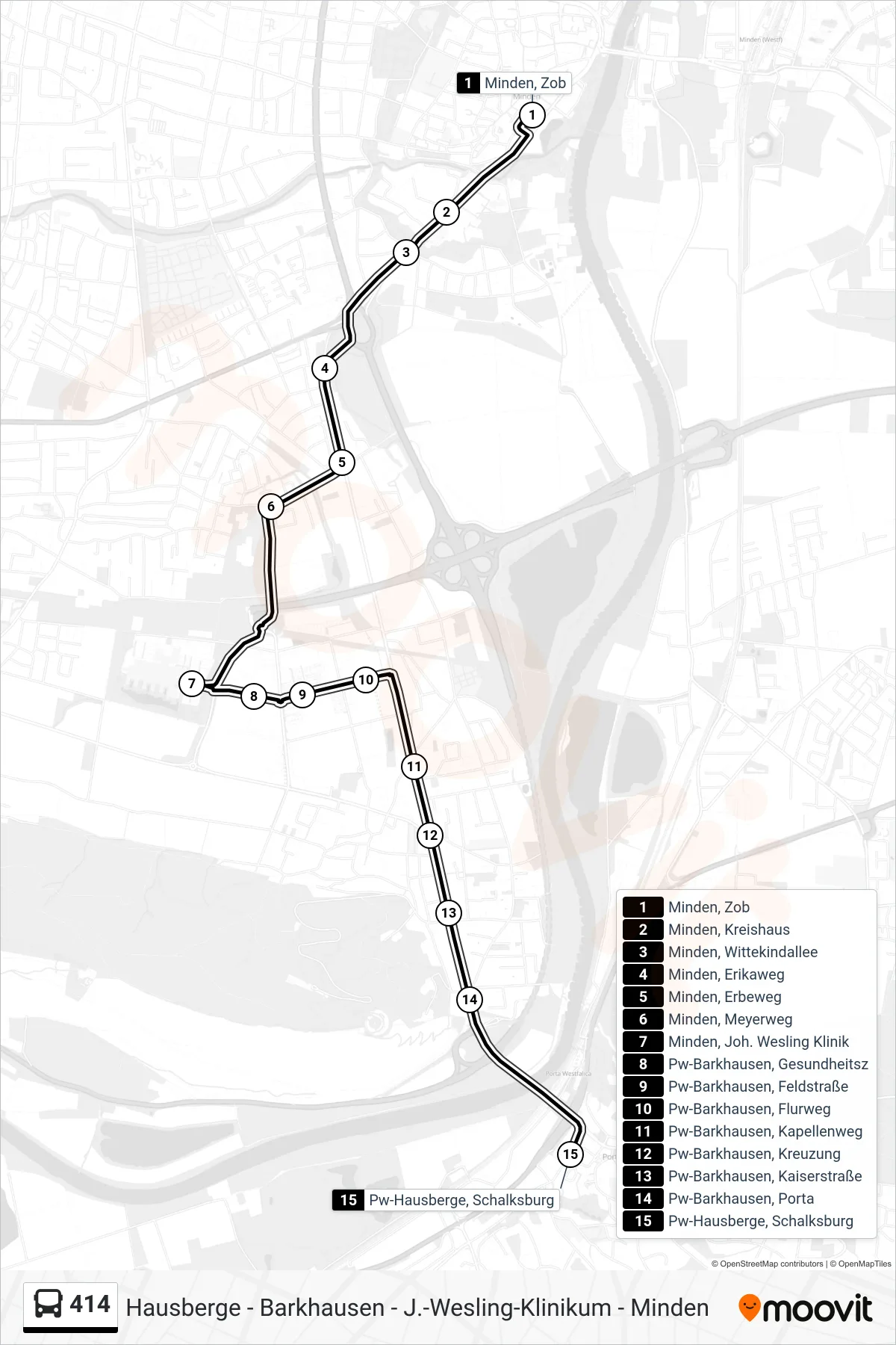 Linie 414 (Bus) Richtung Pw-Hausberge, Schalksburg: Route und Haltestellen auf der Karte
