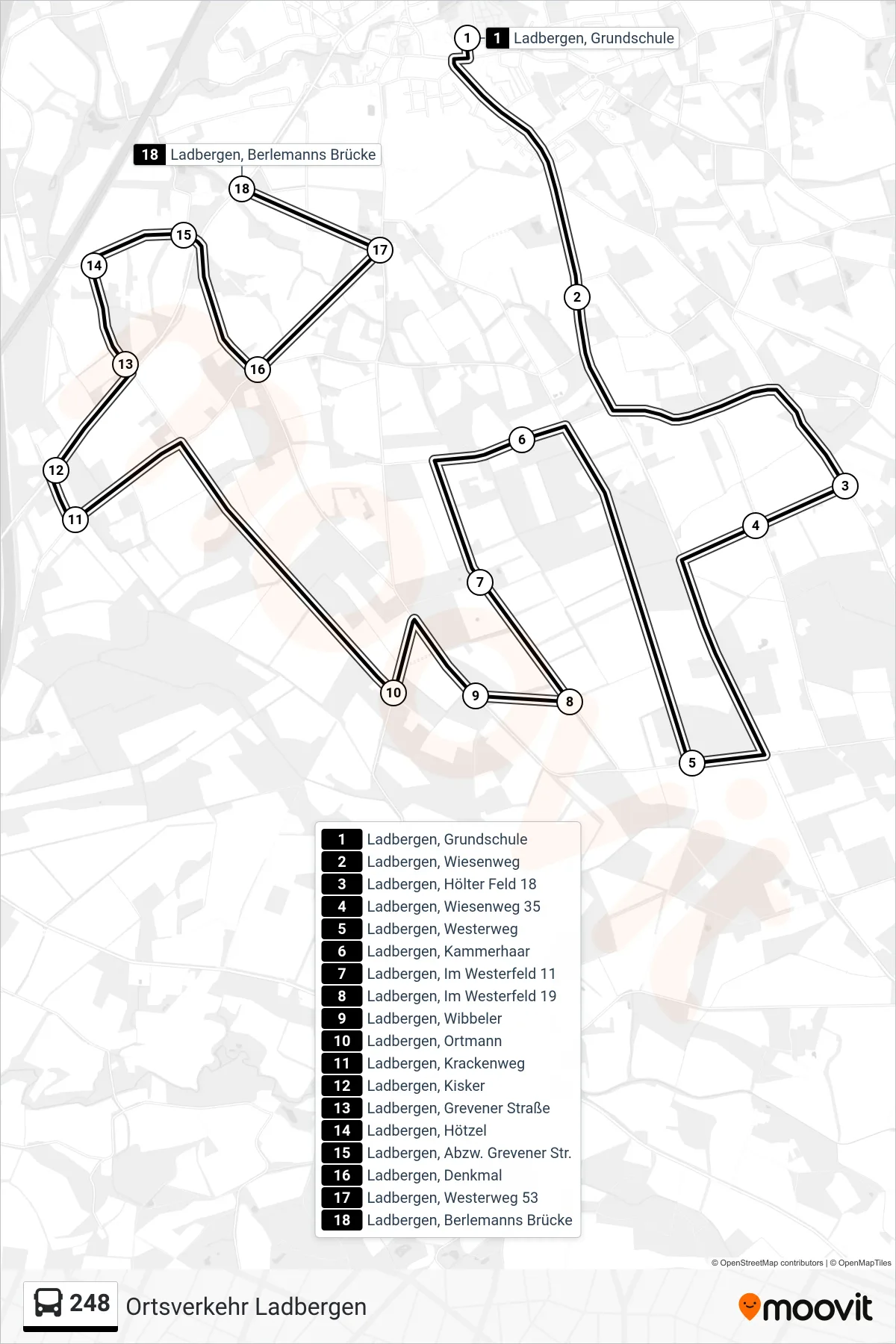248 bus Line (Ladbergen, Berlemanns Brücke) route and stops on a map