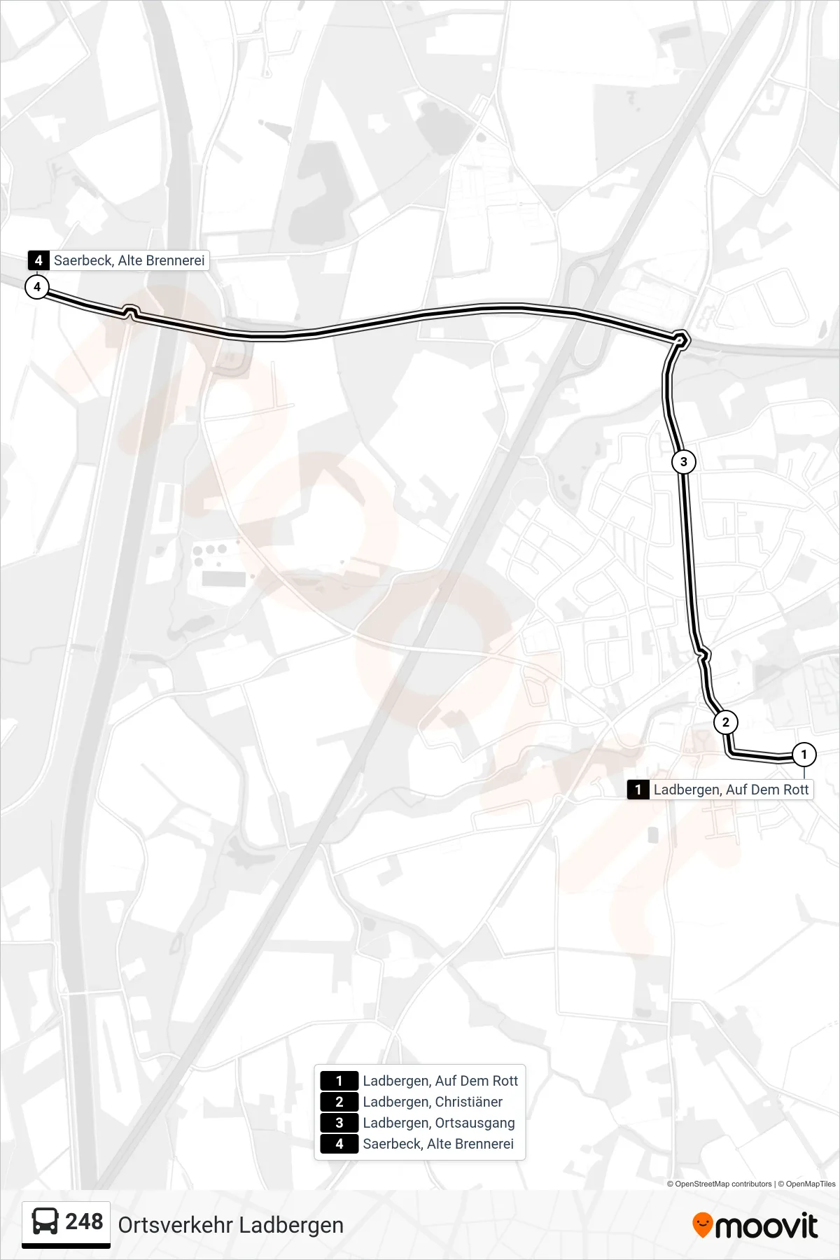 Linie 248 (Bus) Richtung Saerbeck, Alte Brennerei: Route und Haltestellen auf der Karte