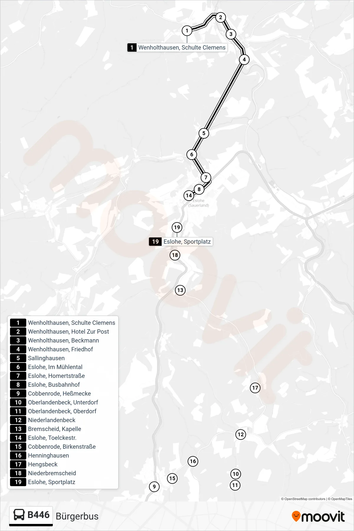 Linie B446 (Bus) Richtung Bürgerbus: Route und Haltestellen auf der Karte