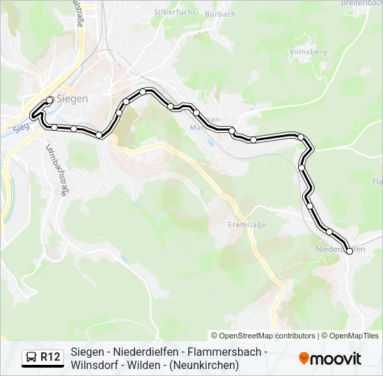 Buslinie R12 Karte