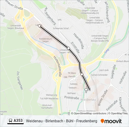 A353 Bus Line Map