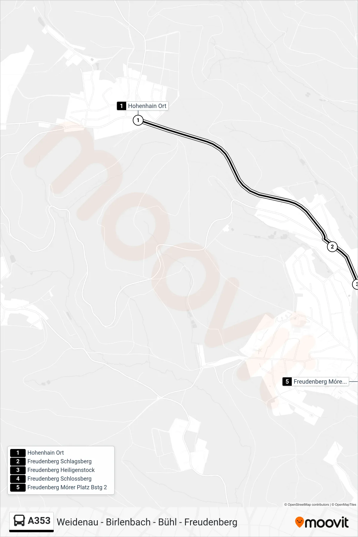 Linie A353 (Bus) Richtung Freudenberg Mórer Platz Bstg 2: Route und Haltestellen auf der Karte