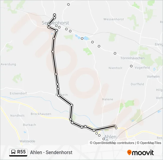 Автобус R55: карта маршрута