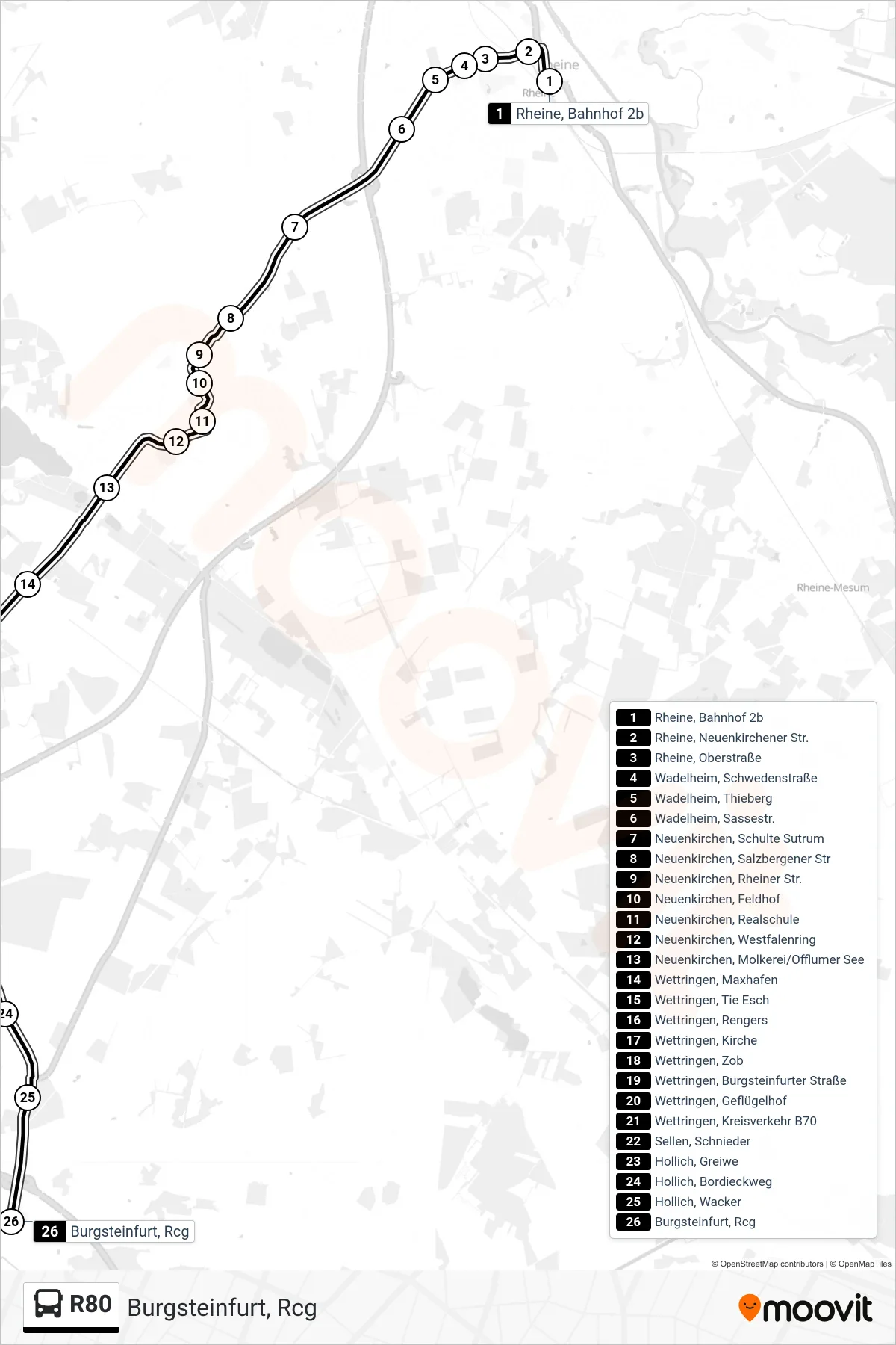 R80 bus Line (Burgsteinfurt, Rcg) route and stops on a map
