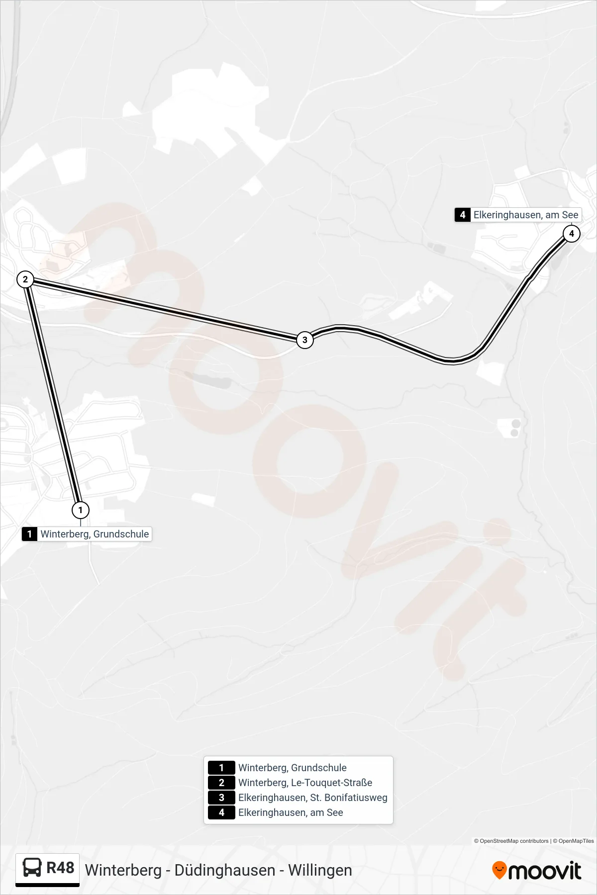 Linie R48 (Bus) Richtung Elkeringhausen, am See: Route und Haltestellen auf der Karte